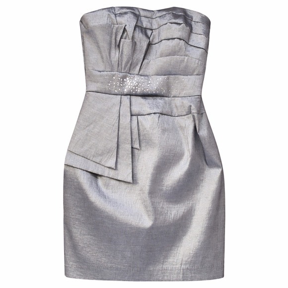 Jessica McClintock Silver Metallic Strapless Rhinestone Cocktail Dress Sz 8 NWT Jessica McClintock Silver Metallic Strapless Rhinestone Cocktail Dress Sz 8 NWT
